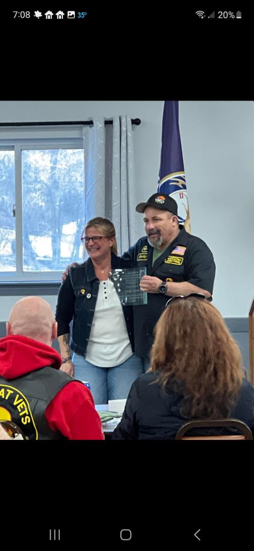 Aux mem. Cindy Demers was recognized for organizing a very successful 2022 NH Auxiliary Scholarship Ride